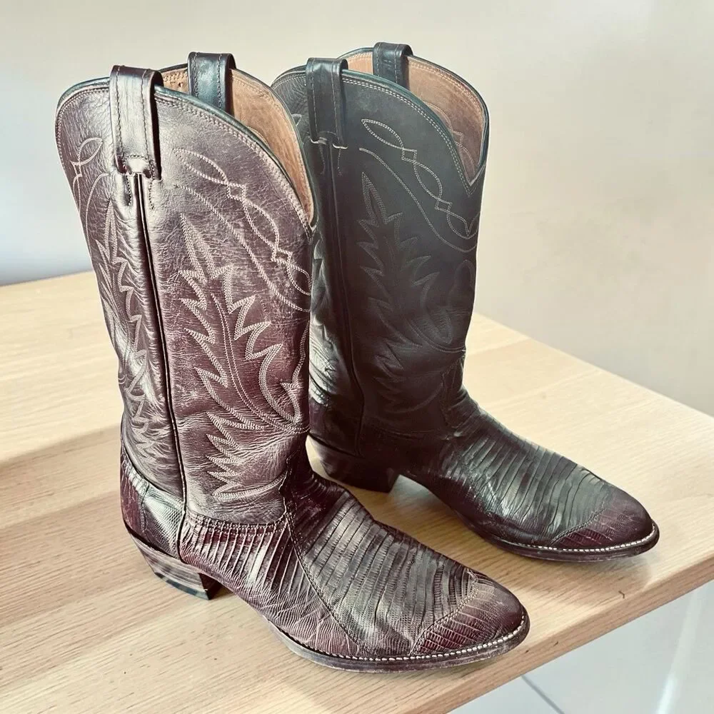Nocona Lizard Western Boots Size 11D Brown Exotic Leather Cowboy USA 9078